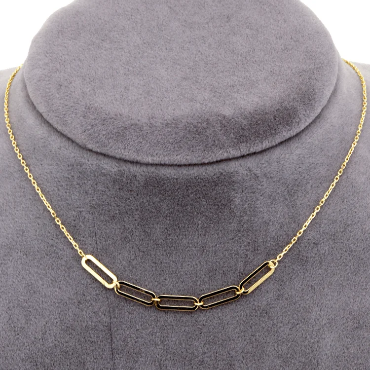 Layered Gold Chain Necklace-Real Gold 5 Paper Clip Adjustable Size Necklace 7793 N1399