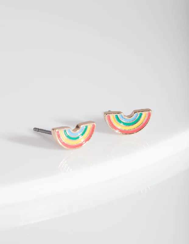 Chunky Gold Earrings-Gold Rainbow Stud Earrings