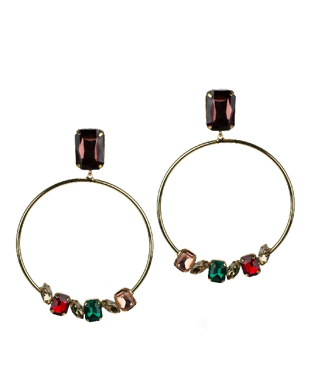 Modern Geometric Earrings-Open Circle Crystal Drop Earrings