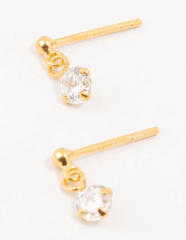 Modern Geometric Earrings-Gold Plated Sterling Silver Cubic Zirconia Drop Earrings