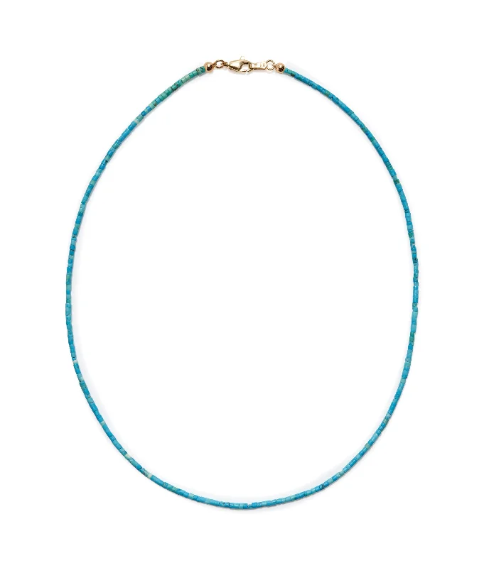 Silver Chain Necklace for Women-Tiny Beaded 14k Gold Necklace in Turquoise