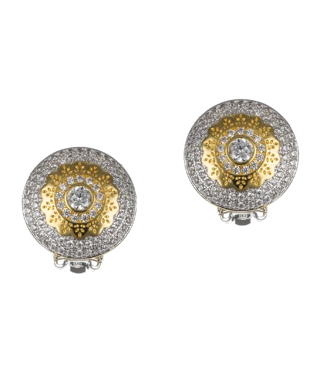 Wedding Earrings-Pave CZ Button Clip Earrings