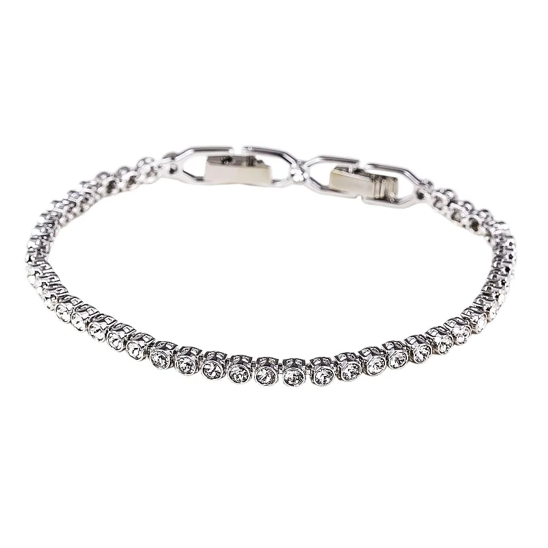 Leather Strap Bracelet-Swarovski Women's Emily Rhodium-Plated Clear Crystal Cupchain Bracelet, 6-7/8" Length | 1808960