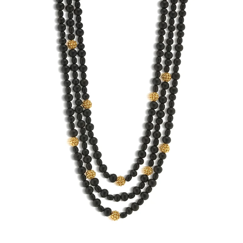 Gold-Plated Necklace-Berry 3-Strand Necklace, 18"+2" - Ebony