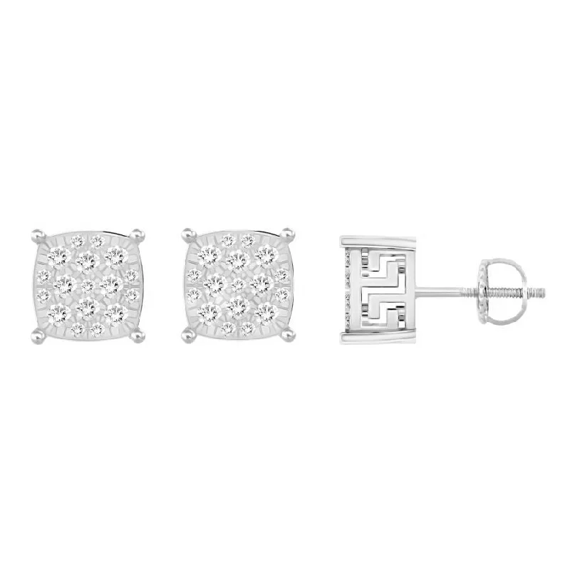 Gold-Plated Earrings-LADIES STUD EARRINGS 0.25CT ROUND DIAMOND 10K WHITE GOLD