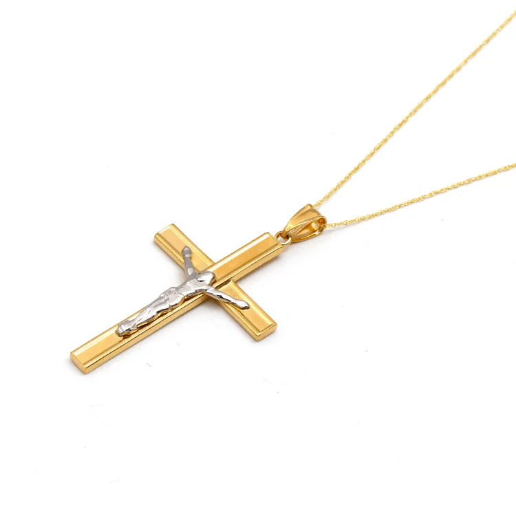 Classic Crystal Necklace-Real Gold 2 Color Jesus Flat Big Cross Necklace 1235 CWP 1922