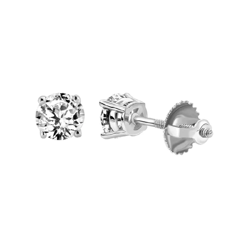 Diamond Stud Earrings-LADIES SOLITAIRE EARRINGS 1.00CT ROUND DIAMOND 14K WHITE GOLD