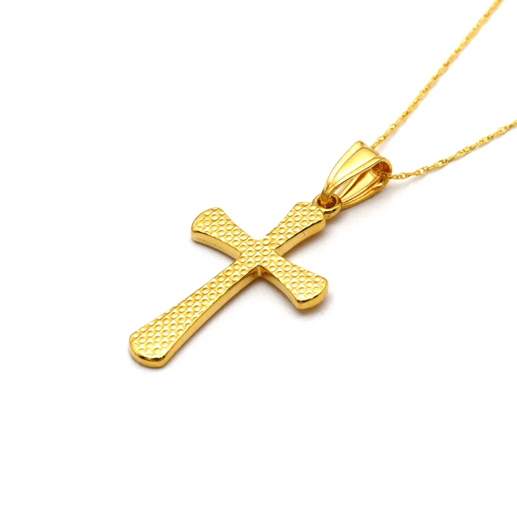 Heart Shape Crystal Necklace-Real Gold Texture and Plain Cross Necklace 1926/10 CWP 1659