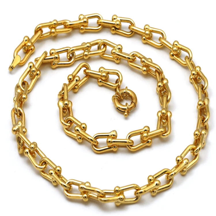 Cute Gold Necklace-Real Gold GZTF Bold Chunky Solid Hardware Necklace With Luxury Round Lock 4751 (50 C.M) N1440