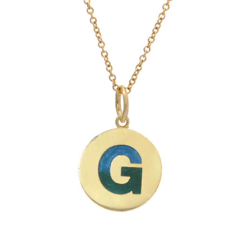 Gold Circle Pendant Necklace-Custom Enamel Oceanic Ombre Initial Necklace