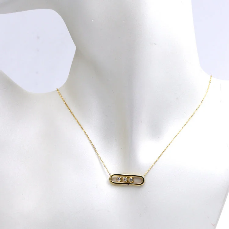 Long Diamond Necklace-Real Gold GZMZ 3 Movable Stones in Frame Design Necklace (50 C.M) 0170 N1458