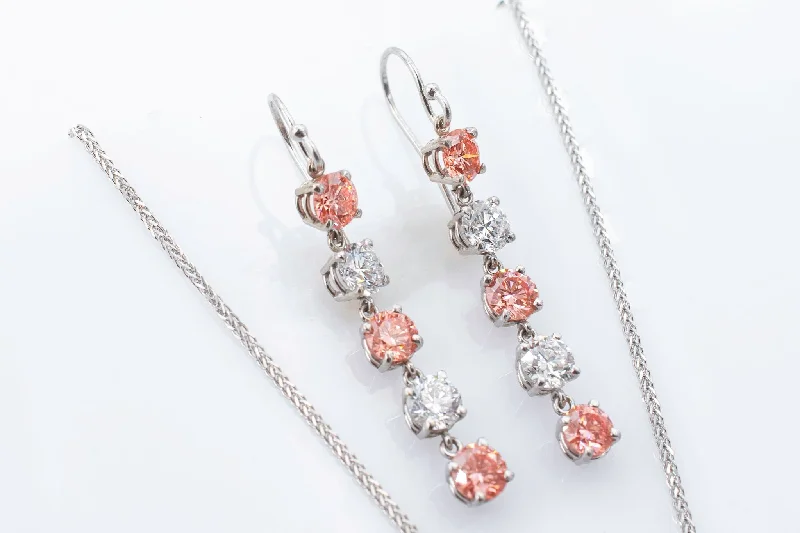 Cute Animal Earrings-Pink and White Lab Grown Diamond Earrings 4.5 ctw