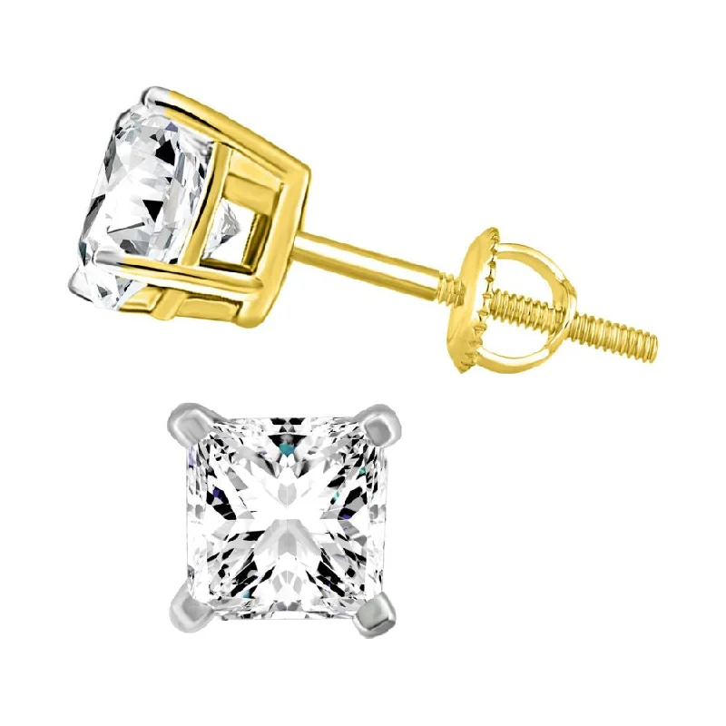 Elegant Stud Earrings-LADIES SOLITAIRE EARRINGS 0.15CT PRINCESS DIAMOND 14K YELLOW GOLD