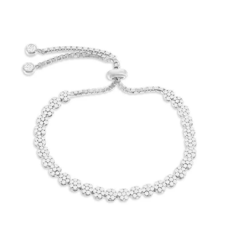 Adjustable Diamond Bracelet-Sterling Silver Small Flower CZ Adjustable Bolo Bracelet