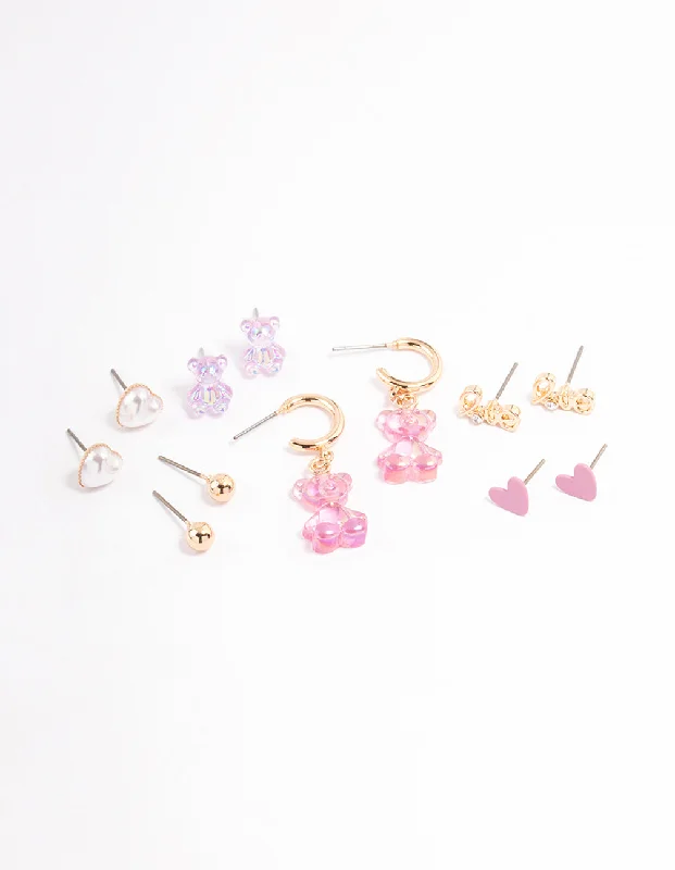 Modern Drop Earrings-Gold Pastel Cute Love Earrings 6-Pack