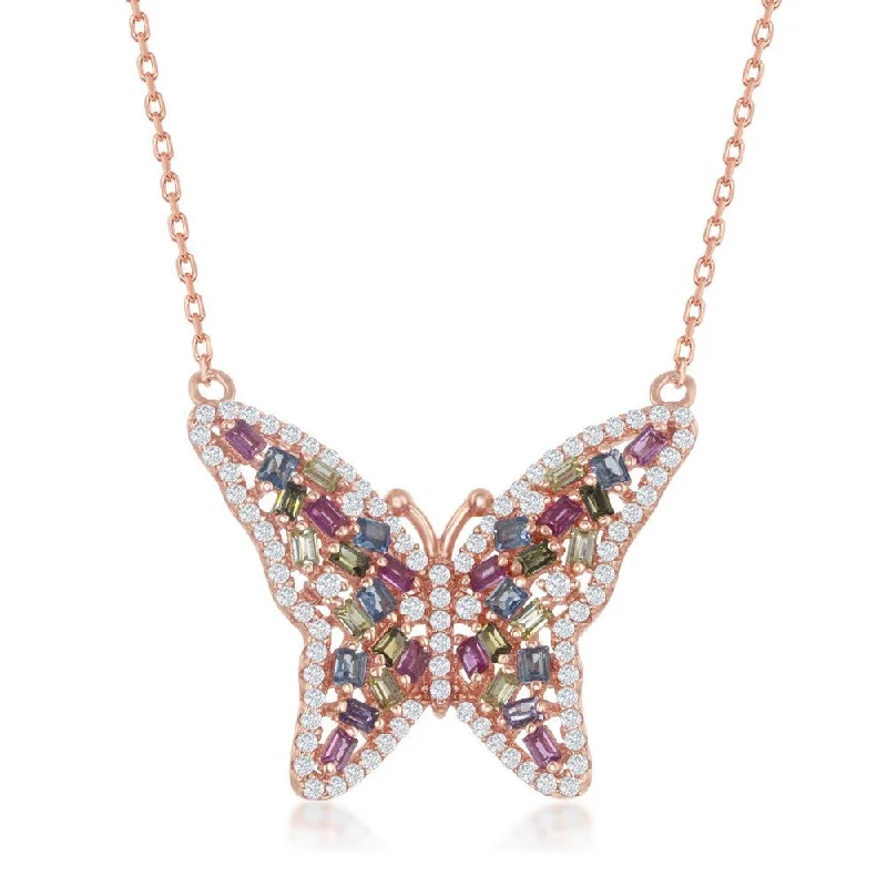 Black Stone Necklace-RGP Sterling Multi-Color CZ Butterfly Necklace