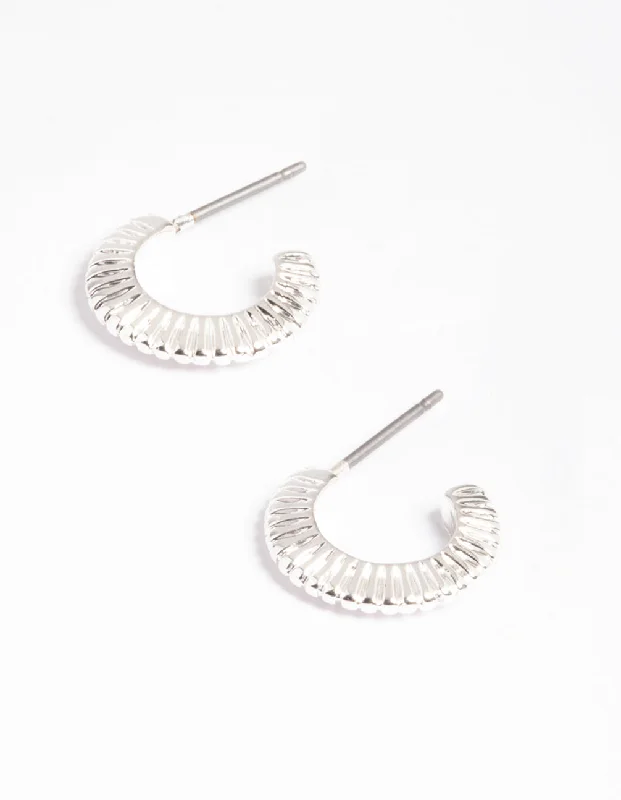 Embellished Drop Earrings-Silver Fan Line Huggie Earrings