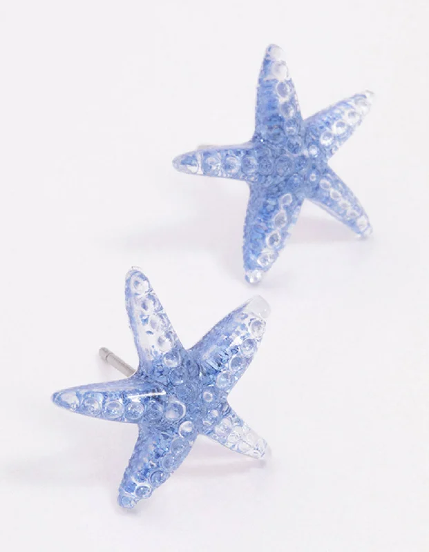 Custom Pearl Earrings-Blue Starfish Stud Earrings