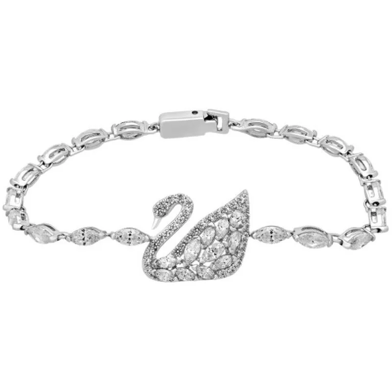 Colorful Stretch Bracelet-Swarovski Women's Bracelet - Swan Lake Rhodium Plated Clear Crystal | 5200942