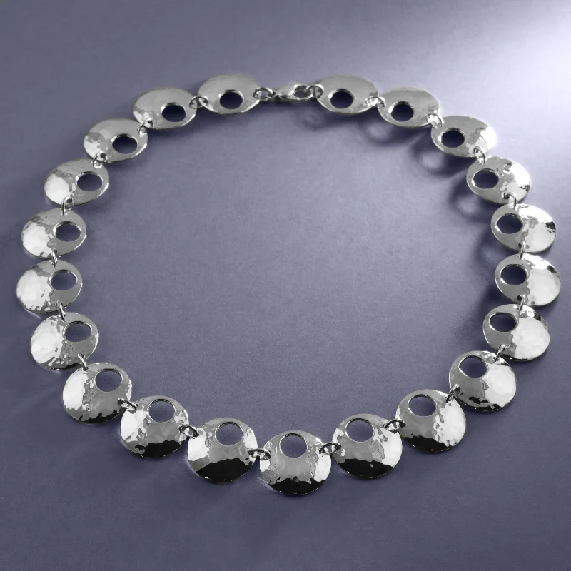 Handmade Pearl Necklace-Hammered Circles Neckpiece