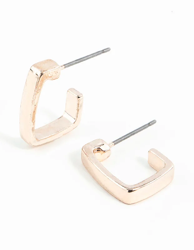 Adjustable Hoop Earrings-Rose Gold Thick Square Hoop Earrings