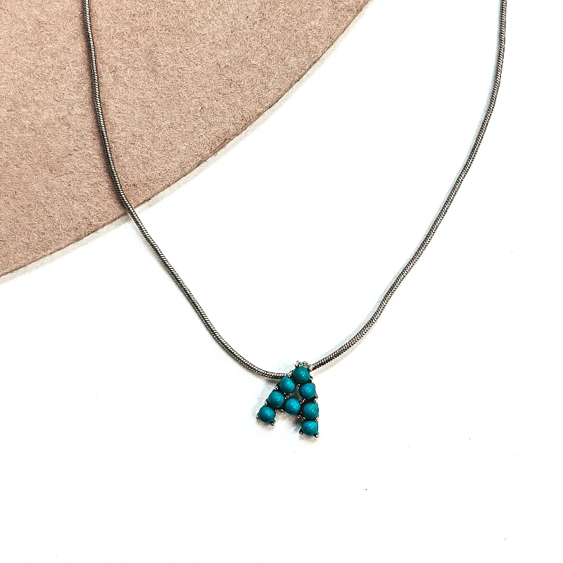 Personalized Bar Necklace-Seal My Fate Western Turquoise Initial Necklaces with Thin Herringbone Chain