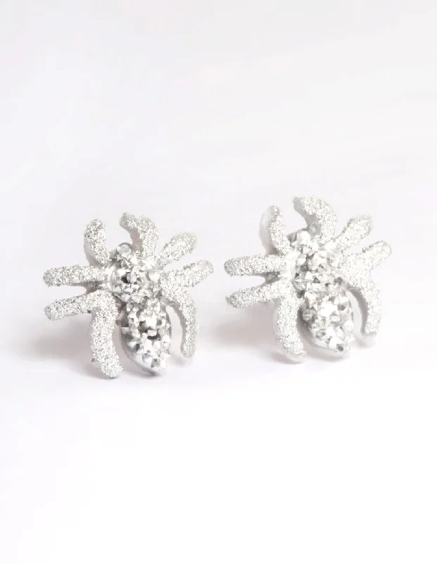 Handmade Dangle Earrings-Silver Spider Stud Earrings