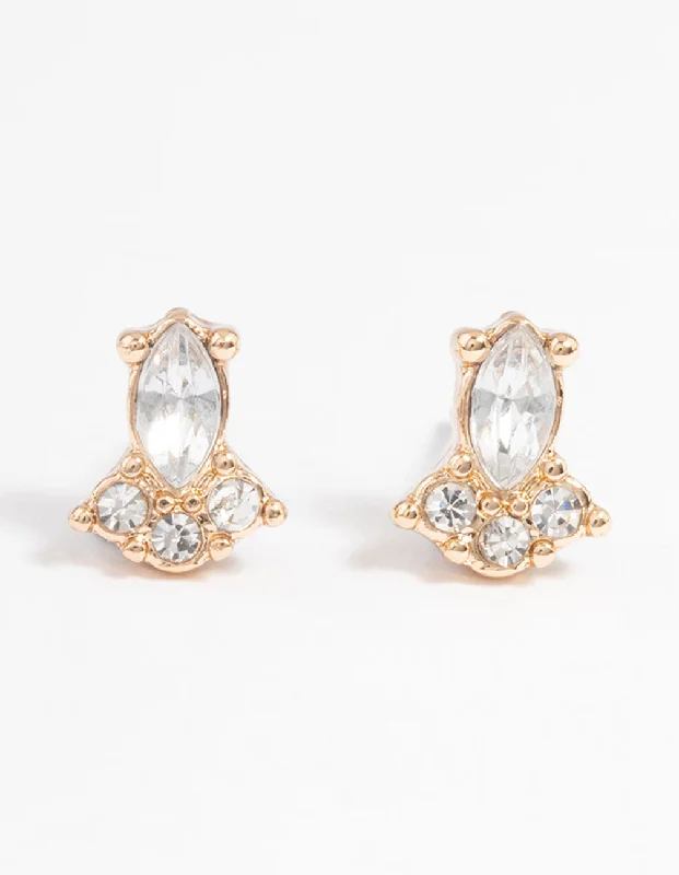 Cute Ear Jackets-Gold Mini Stone Set Stud Earrings