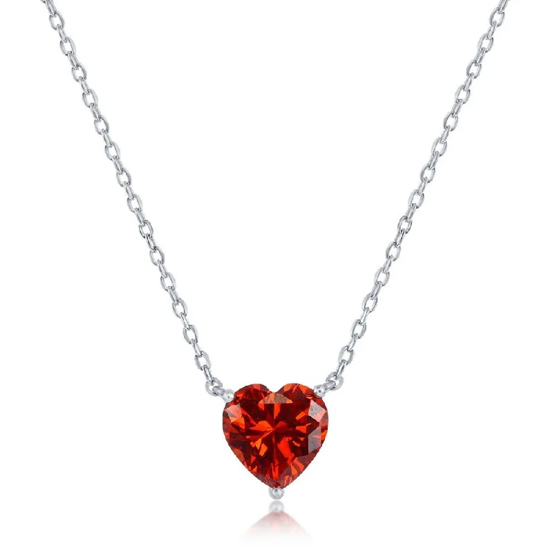 Luxury Gold-Plated Necklace-SS 8MM Red CZ Heart Necklace