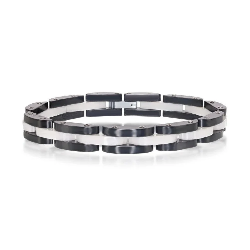 Trendy Bracelets for Women-Stainless Steel Black and White Link Bracelet, 8"