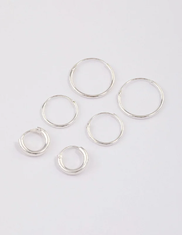 Casual Earrings-Sterling Silver Mixed Thick Hoop Earrings Pack