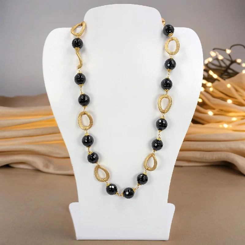 Custom Silver Pendant Necklace-YGP Faceted Onyx Bead Oval Link Necklace