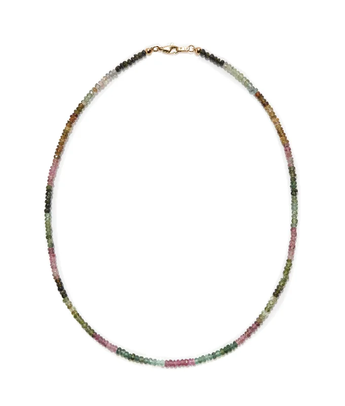 Custom Diamond Necklace-Tiny Beaded 14k Gold Necklace in Rainbow Tourmaline