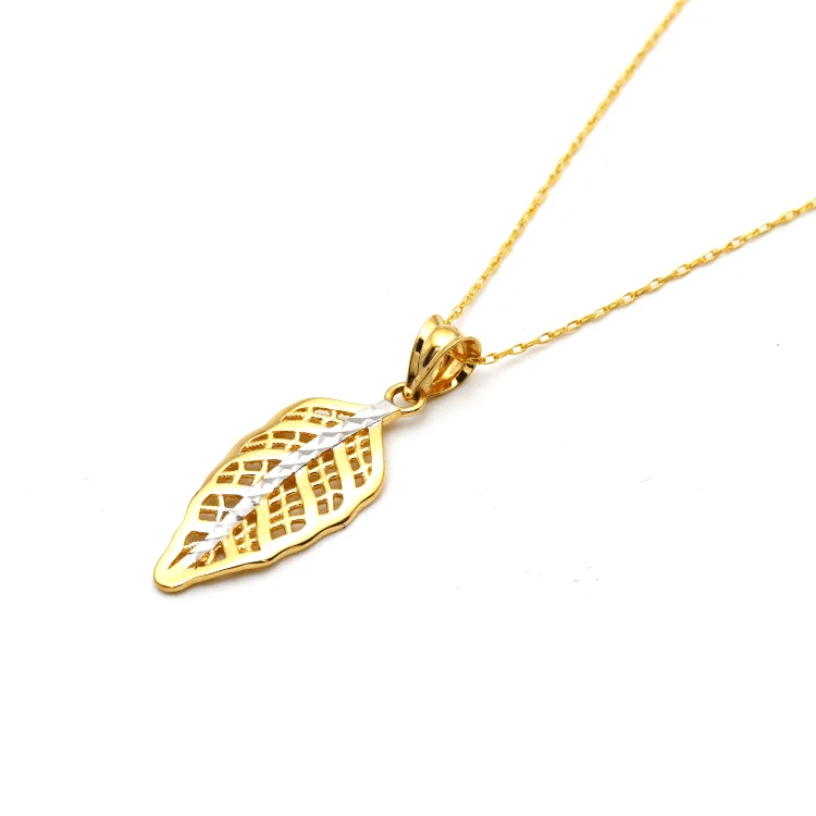 Oval Pendant Necklace-Real Gold 2 Color Leaf Necklace GL0642 CWP 1698