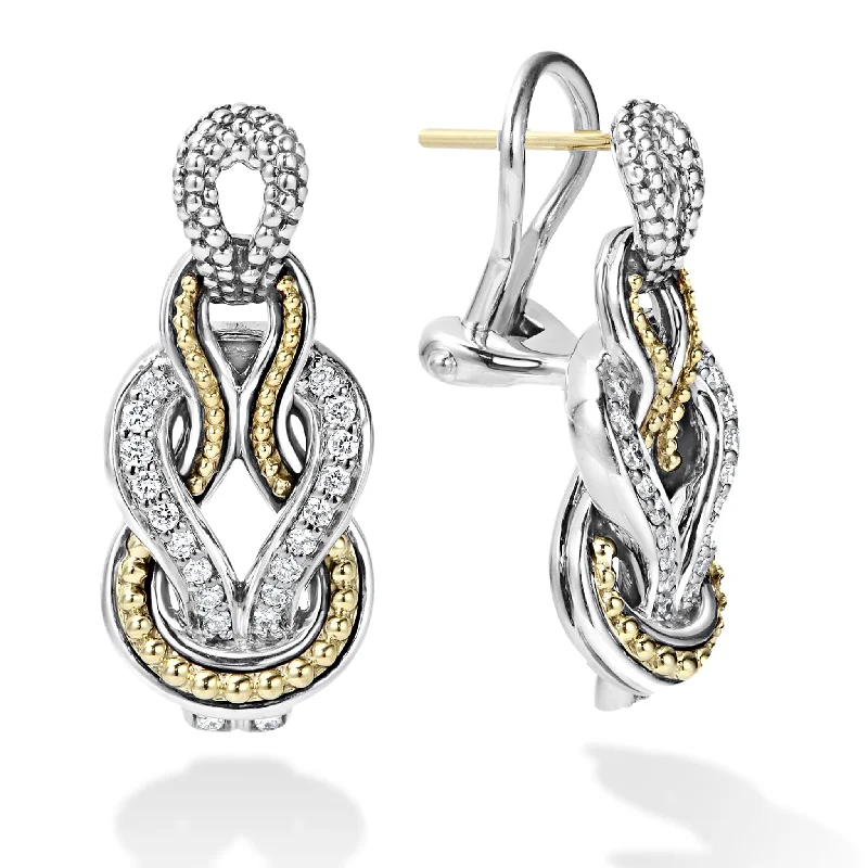 Cute Stud Earrings-Newport Caviar Knot Diamond Drop Earrings