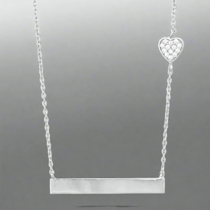 Layered Choker Necklace-SS Bar Necklace with CZ Heart