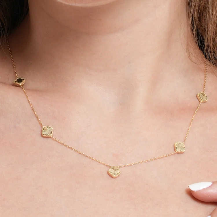 Minimalist Gemstone Necklace-Real Gold 5 Clover Glittering Beads Adjustable Size Necklace GZJVN0476-5 N1467