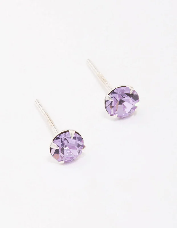 Minimalist Hoop Earrings-Sterling Silver Lilac Czech Crystal Small Stud Earrings