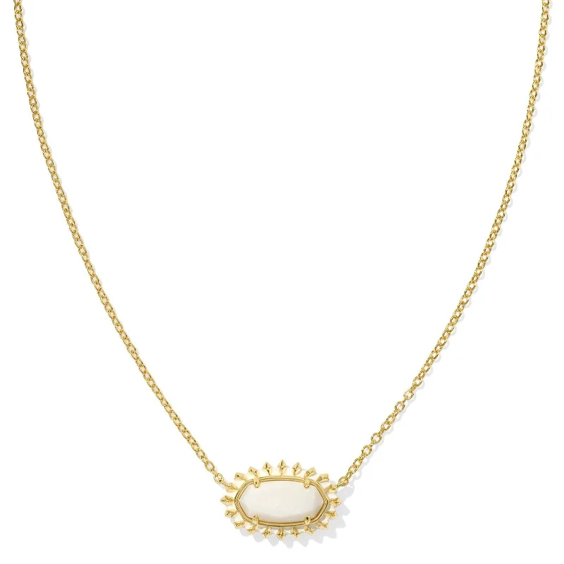 Gold Heart Necklace-Kendra Scott | Elisa Gold Color Burst Frame Short Pendant Necklace in White Mother-of-Pearl