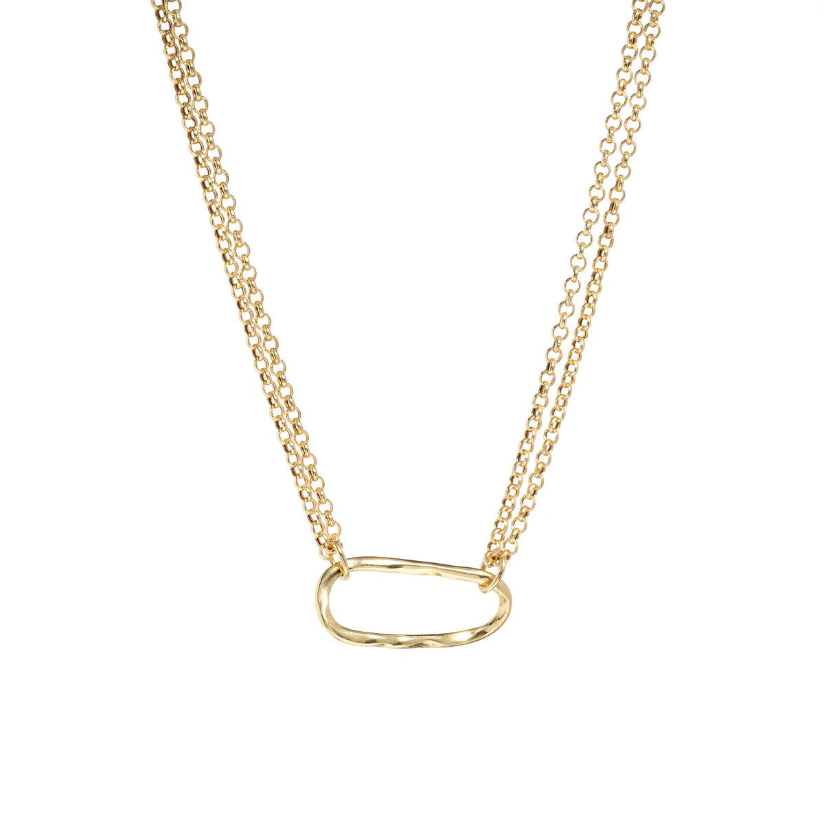 Minimalist Silver Necklace-YGP Sterling 18" Double Rolo Chain with Open Oval Necklace