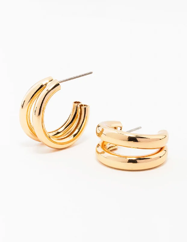 Crystal Hoop Earrings-Gold Double Hoop Earrings