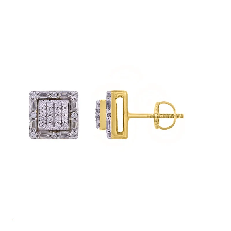 Simple Silver Drop Earrings-LADIES EARRINGS 0.25CT ROUND/BAGUETTE DIAMOND 10K YELLOW GOLD