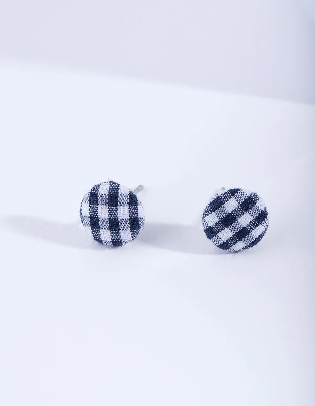 Cute Flower Earrings-Gingham Button Stud Earrings