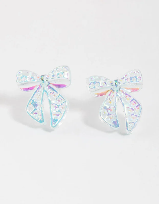 Geometric Shape Earrings-Teal Ribbon Stud Earrings