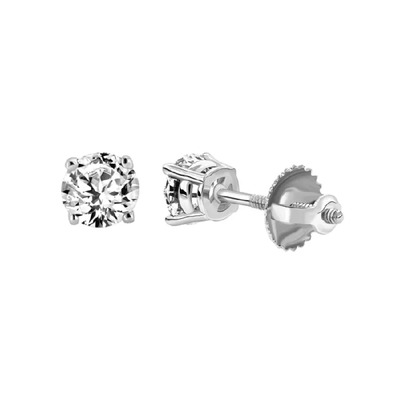 Elegant Gemstone Earrings-LADIES SOLITAIRE EARRINGS 0.75CT ROUND DIAMOND 14K WHITE GOLD