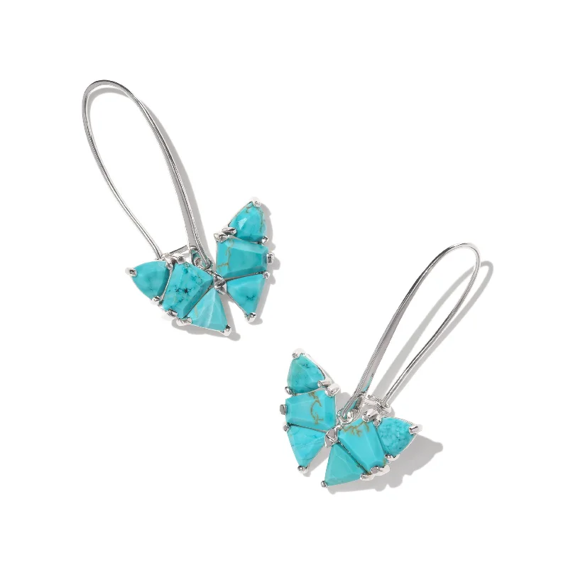 Dainty Crystal Necklace-Kendra Scott | Blair Butterfly Drop Silver Earrings in Variegated Turquoise