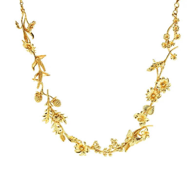 Swarovski Crystal Necklace-Meadow Wildflower Necklace, 16" - Gold