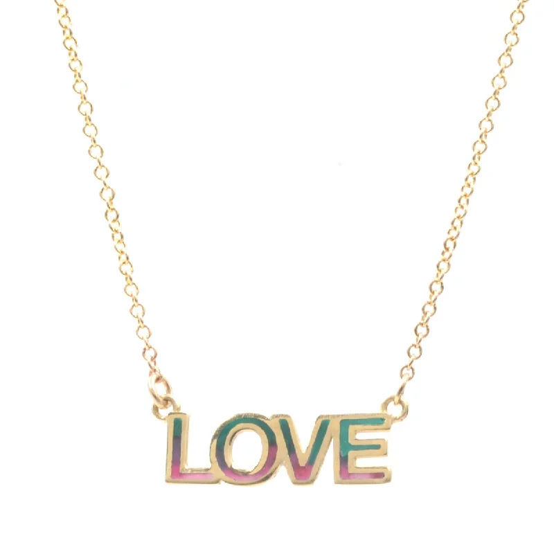 Fashionable Silver Choker-Tie Dye Enamel LOVE Nameplate Necklace