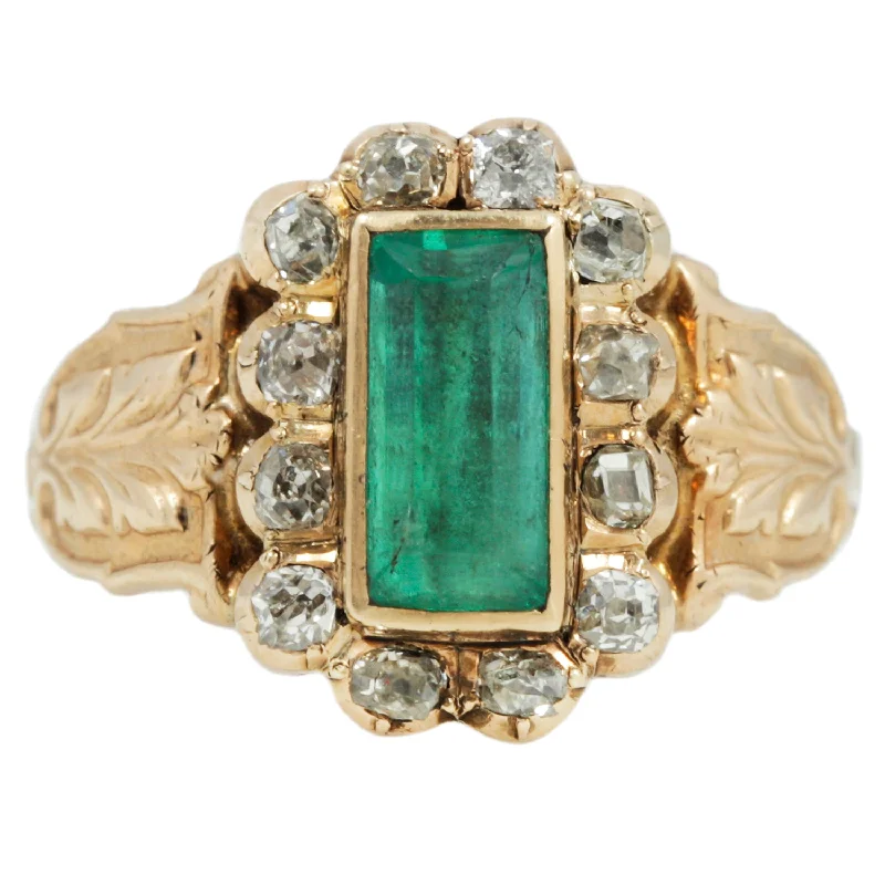 Georgian Emerald Halo Ring