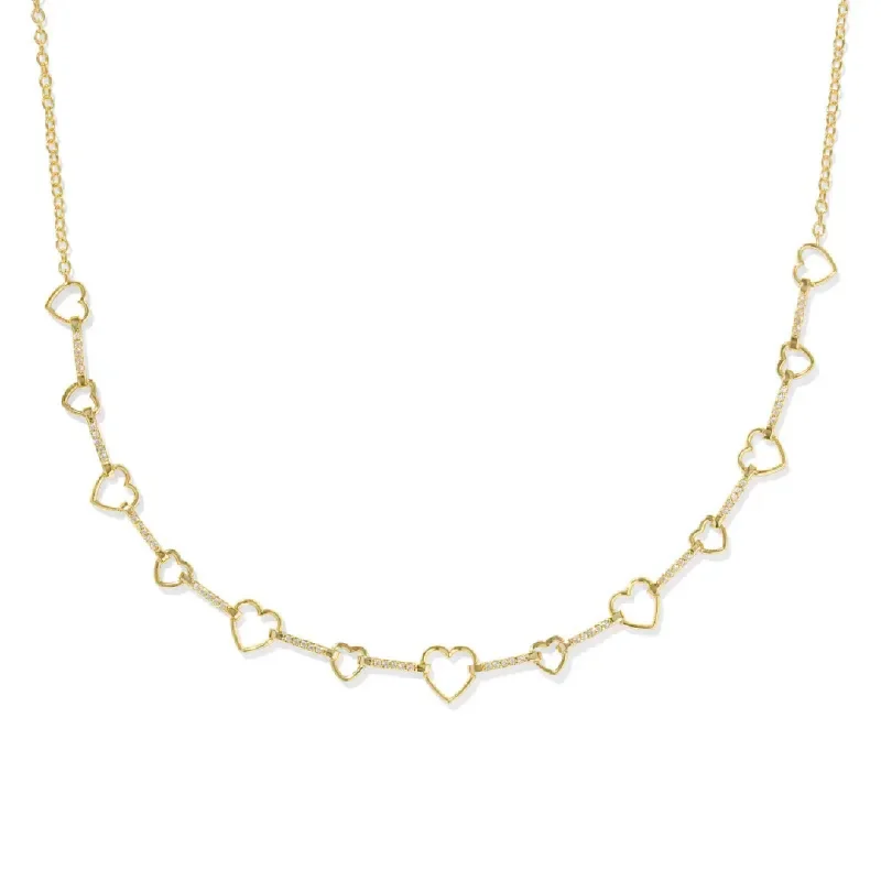 Trendy Choker Necklace-Kendra Scott | Haisley Heart Gold Strand Necklace in White Crystal